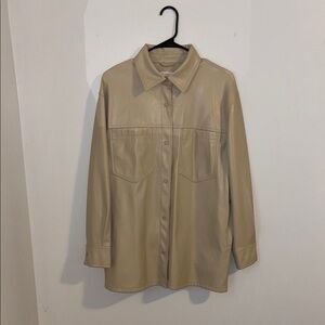 Topshop Beige Faux Leather Shirt Jacket
